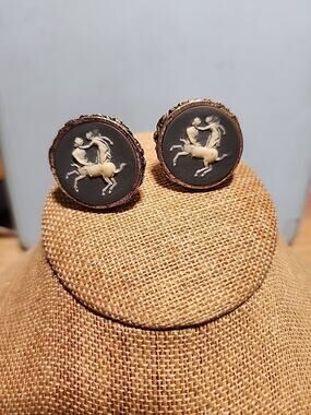 Vintage Dante Grey Blue Incolay Centaur Cufflinks Gold Tone Greek Mythology